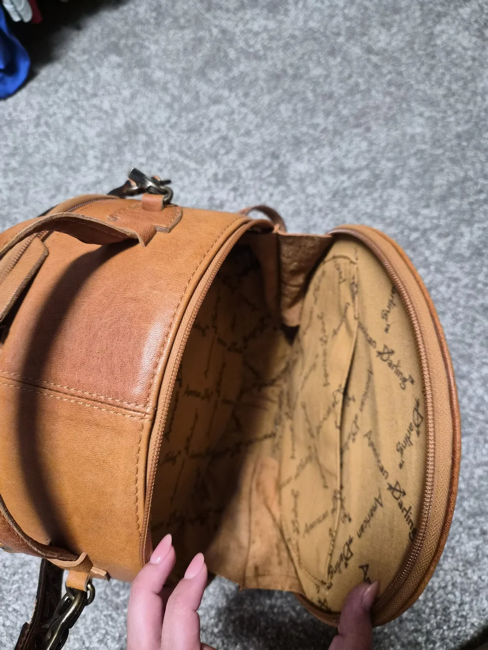 American Darling Brown Tooled Leather & Black-White Southwestern Round Crossbody